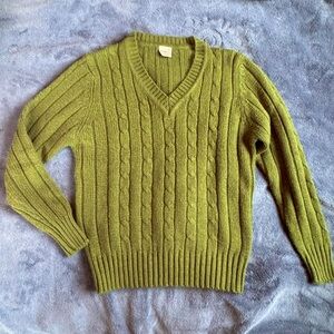 Olive green knit v neck sweater